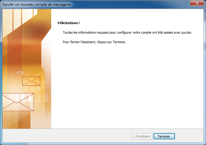 Etape 8 - Configurer un compte de messagerie avec Outlook