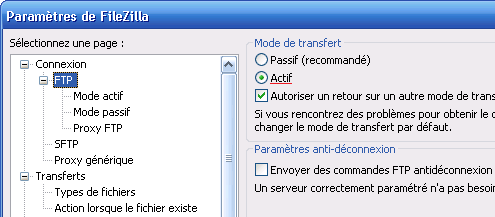 Etape 2 - Configurer le mode actif global avec FileZilla